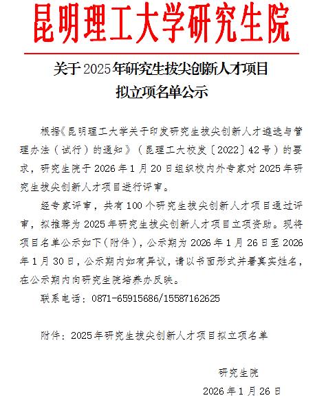 昆明理工大学研究生拔尖创新人才项目