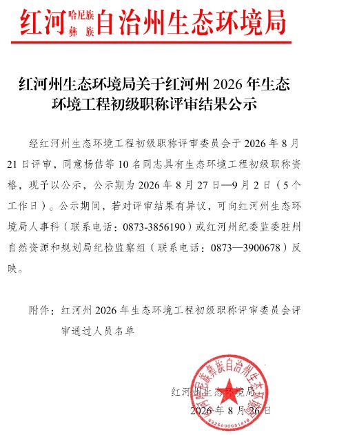 红河州生态环境工程初级职称评审